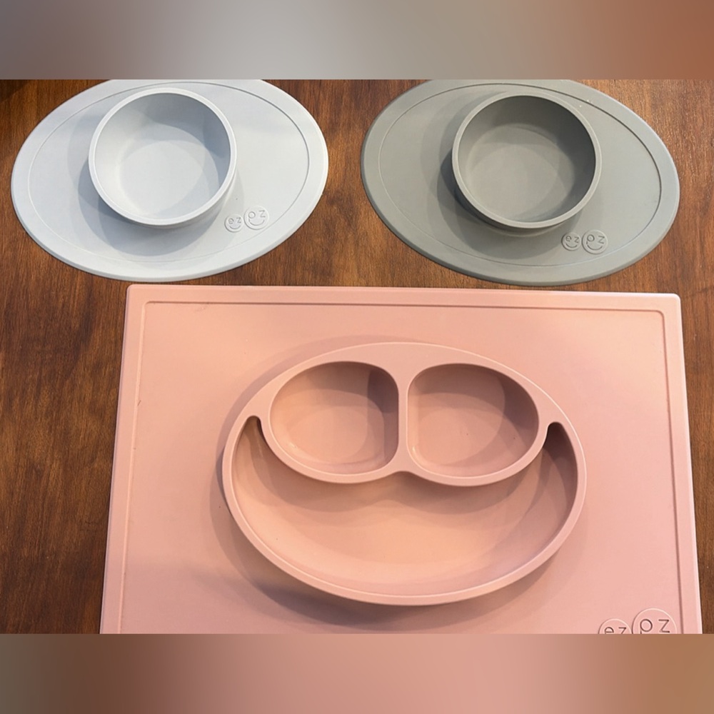 EZPZ Silicone Kids Placemat Set - Pink, Gray, and Cream